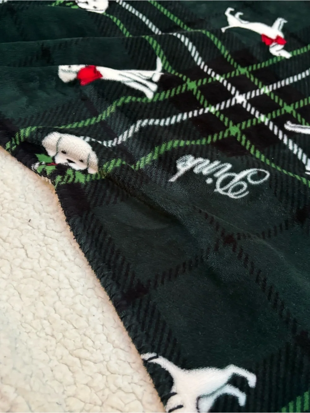 Victoria's Secret Plaid Dog Blanket with White Puppy Motif. So soft!